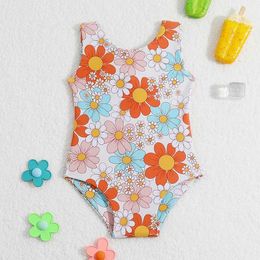 Één-stuks peuter baby babymeisje zwempakkleding 1 stuk badpak bloemen mouwloze zomer badmode strandkleding H240508