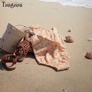 Tregren 6M-3Y Peuter Baby Meisjes Badpak Zomer Casual Romper Badmode Mouwloos Eén schouder Bloemen Badpak Strandkleding 24327