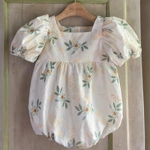One-pièces broderie florale vintage bébé fille roberie été courte Puffleeve bébé bodys pour bébé pour filles