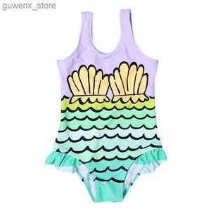 One-Pieces Wave Imprimé enfants enfants Girls Swwear Swimsuits Patchwork Girl Monokini Baby Swimming Bathing Fult One Piece Swimsuit XA015 Y240412Y240417POKP