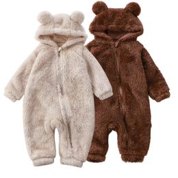 Winterpartijen Winter Warm Hoodied Baby Rompers For Boys Girls Bear oor kap fleece onesies baby jumpsuits pyjama's slaapkleding peuter in het algemeen
