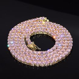 Chaîne de Tennis en Zircon rose à une rangée pour femmes et filles, collier en diamant rose, bijoux Hip Hop à la mode, cadeau