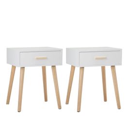 Un ensemble de table de chevet avec un tiroir, table de chevet avec des jambes en pin, armoire pratique, à l'intérieur, blanc