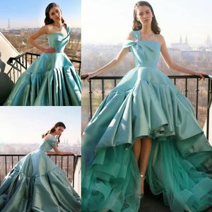 Een schouder 2021 prom -jurken High Low Satin Tule ruches Pleats Custom Made Plus Size Evening Party Jurk formele OCN Wear Vestidos