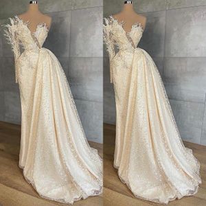 Avondjurken met één schouder applique Saoedi-Arabië Afneembare trein Formele jurk voor dames Galajurken Celebrity Robe De Soiree