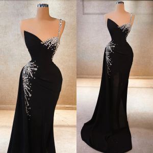 One épaule robes de bal noir sirène satin robes de soirée formelles femme robe de fête nuptiale robe de soirée