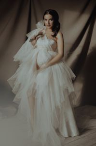 Robe de soirée asymétrique épaule dénudée en dentelle, Robe de maternité pour séance photo, Boudoir, Lingerie en Tulle, peignoir, poupée sur mesure, 2021