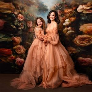 Robes d'anniversaire en Tulle asymétrique épaule dénudée, ligne A à plusieurs niveaux, robe assortie mère et fille pour fête