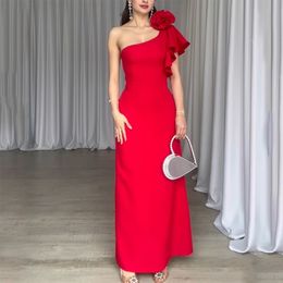 One épaule gaine robes de soirée robe de bal de bal Robe de fête formelle crêpe rouge pour femmes