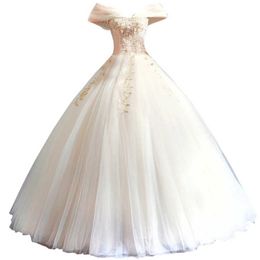 Robe de mariée mince à épaule princesse plate de fleur de cristal multiplié pour femmes