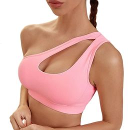 Un hombro Ropa interior deportiva Fitness Yoga Secado rápido Chaleco a prueba de golpes Sujetador para correr para mujeres 231226