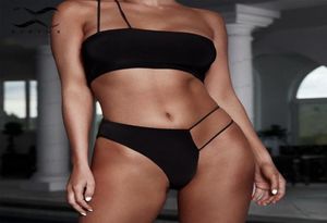 Une épaule string bikinis 2020 mujer baigneurs coupe haute maillot de bain noir femmes biquini Bandeau push up maillot de bain femme maillot de bain5450907