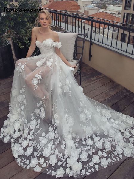 Robe De mariée asymétrique épaule dénudée, en Tulle et dentelle, dos nu, transparente, Robe De mariée