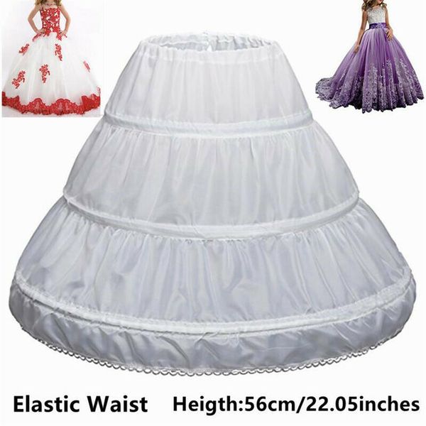 Taille unique Blanc Enfants Jupon A-ligne 3 Cerceaux Une Couche Enfants Crinoline Dentelle Garniture Fleur Fille Robe Jupon Élastique Waist265J