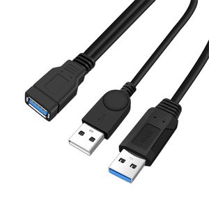 Eén tot twee USB 3.0-verlengkabels, dubbele A-man-vrouw-kop met hulpvoeding, harde schijf, laptopkabel