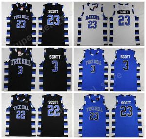 One Tree Hill Ravens Jersey 3 Lucas 23 Nathan Brother Movie Basketball Jerseys Kleurteam Zwart Wit Paarse borduurwerk gestikt kwaliteit