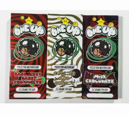One up Packing Boxes bag ONEUP barras de chocolate con leche Mushroom Shrooms vegan 3.5 gramos por barra cookiesbox gream wrappers with Display Box QR Code