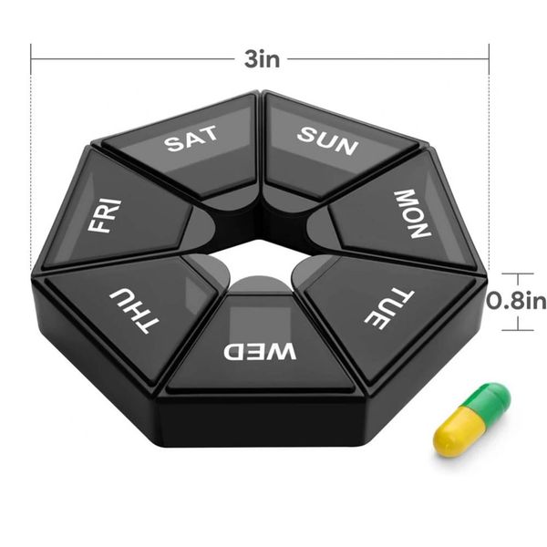 Una semana Mini Medicina Redonda Caja de pastillas de plástico Caja de caramelo Portable Vitamín Vitamín Vitamín