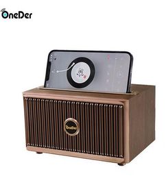 ONEDER-V6 Bluetooth-luidspreker Retro houten draadloos draagbare outdoor home bureaublad audio bas radio aux hifi tf card telefoonhouder luidsprekers