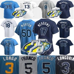 2023 Custom S-4XL 25th Patch honkbaltrui Wander Franco Randy Arozarena Wade Boggs Shane McClanahan Tyler Glasnow Brandon Lowe Shane Baz Harold Ramirez