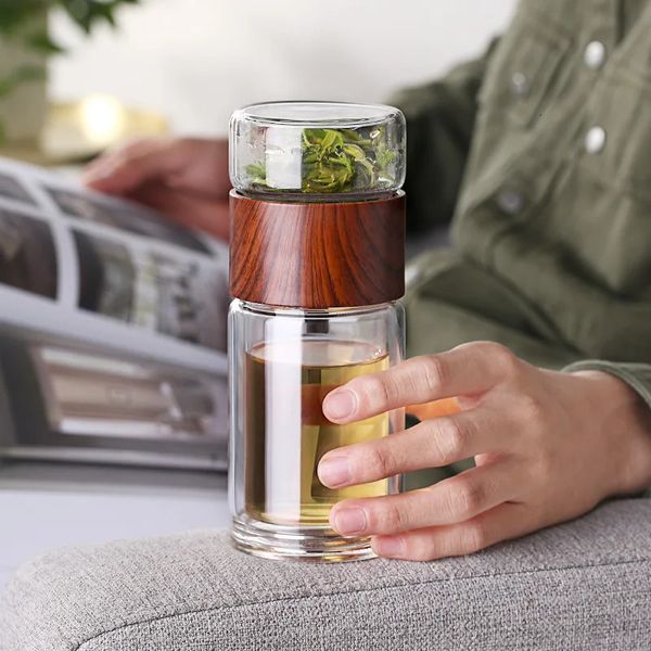 Oneisall Thé Bouteille D'eau Voyage Drinkware Portable Double Paroi En Verre Thé En Acier Inoxydable Infuseur Filtres Le Thé Filtre Tumbler 240105