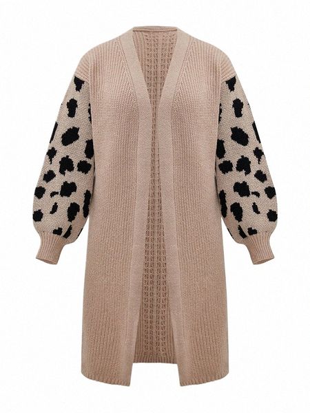 Onelink Khaki Leopard Pattern Tejer Tallas grandes Mujeres Lana Open Cardigan Suéter Oversize L-3XL Otoño Invierno 2022 Ropa z5DV #