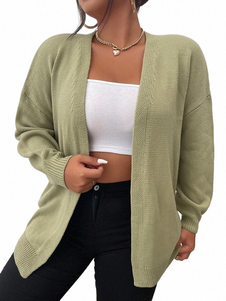 OneLink Oliver Green LG Sleeve Plus Size Women Open Cardigan Sweater H Forma Löst överdimensionerad L 3XL -kläder Autumn Winter 2022 144B#