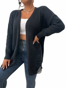 Onelink Peacok Laine Plus Taille Classique Noir Sexy Hollow Out Hem Cardigan Pull pour Femmes Vêtements d'extérieur 2022 Automne Hiver Serie C6Gp #