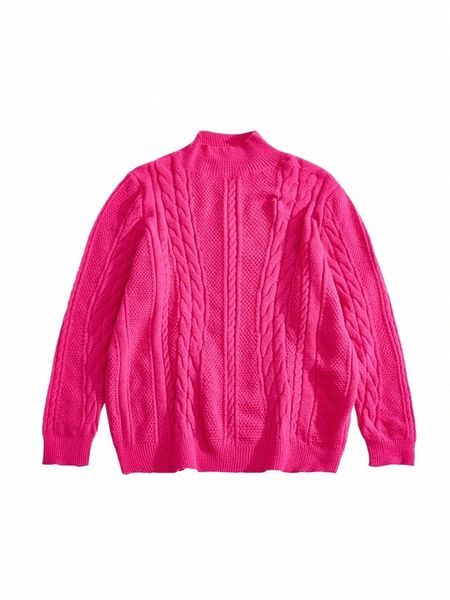 Onelink Solid Hot Pink Turtleneck Plus Taille Femmes 2022 Automne Hiver Pull Pull Câble Modèle Tricot Oversize Vêtements Tops E4bx #