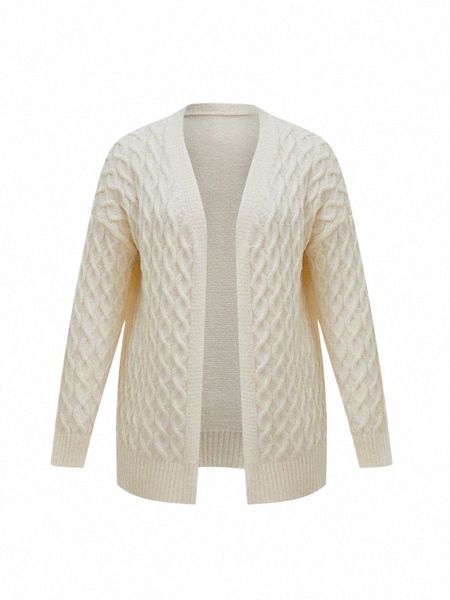 Onelink Daim Laine Beige Blanc Câble Tresse Tricot Plus Taille Femmes Cardigan Ouvert Pull Oversize L-3XL Vêtements Automne Hiver 2022 X5qm #