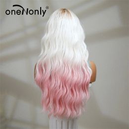 ononly rose blanc long perruque blonde arc-en-ciel perruques ondulées Halloween Cosplay Party Wigs for Women Makeup Tools Synthetic Hair