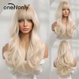 OneNonly – perruque synthétique Blonde avec frange pour femmes, cheveux naturels longs et ondulés, en Fiber résistante à la chaleur, 240229
