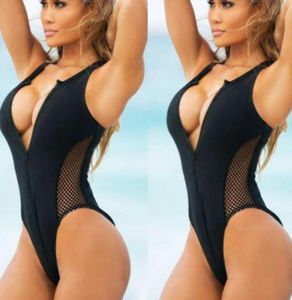 One Piece Suits BINAND col en V profond fermeture éclair maillot de bain pour femmes maille Bikini ensemble une pièce body Sexy solide rembourré femme Sui7093389