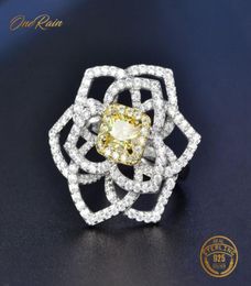 ONERAIN 100 925 Sterling Silver Citrine Wedding Engagement Cocktail Party Flower Ring For Women Sieraden hele2878893
