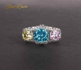 Onerain Vintage 100 925 Sterling Silver Aquamarine Sapphire Citrine Diamanten Gemstone bruiloft Betrokkenheid Women Men Men Ring Jewelry C9905046