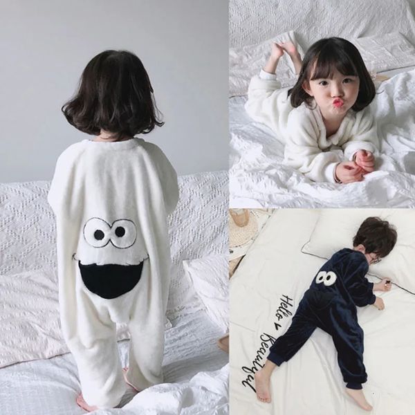 Onesie Kids Baby Boys Girls Pijamas Niños Invierno Manga larga Franela Animal Ropa de dormir Dibujos animados Ojos grandes Saco de dormir Robe 240108