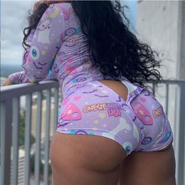 Onesie dames pyjama's sexy slaapkleding onsjes ondergoed kont flap knop mouwloze bodysuits korte romper voor volwassenen 220329