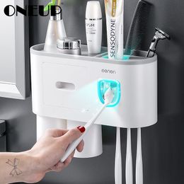 ONEUP Accessoires de salle de bain Ensembles Nouveau Porte-brosse à dents Presse-dentifrice automatique Support mural Support de rangement Salle de bain Produit 210322