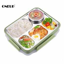 ONEUP Lunch Box Haute Qualité En Acier Inoxydable Étanche Grandes Boîtes À Bento Conteneur À Soupe 5 Compartiments Vaisselle Scolaire T200710