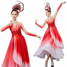 danza ong, gran dr, vestimenta de actuación, gran atmósfera femenina, danza china con luces modernas, vestido, s M2kH #