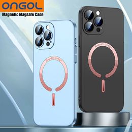 Ongol Magsafe étuis mince mat dur PC verre protecteur d'appareil photo coque de téléphone pour iPhone 14 13 12 Pro Max