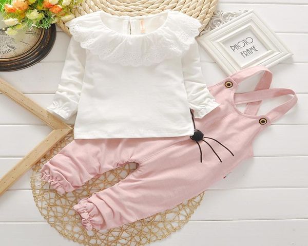 Conjuntos de ropa para niña en línea, camiseta de manga larga y encantadores pantalones con tirantes, trajes de 2 piezas, traje de algodón, ropa linda para niños y niñas 2339627