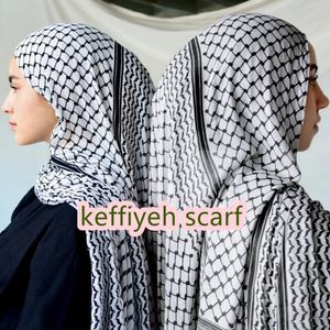 Impression de shopping en ligne KEFFIYEH Écharpe longue en mousseline en mousseline imprimée Palestine Keffiyeh Scharf Hijab Muslim Womens Châle 185 * 70cm 240511