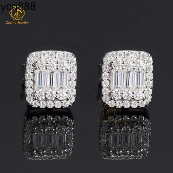 Tienda en línea Almacenamiento de la venta al almacén 925 VVS de plata esterlina Baguette Moissanite Diamond Hiphop Tornillo de tornillo Pendientes