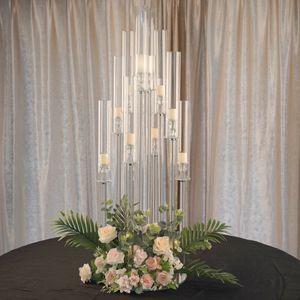 kan alleen led-kaars gebruiken) Clear 10 Arm Crystal Cluster Round Taper Candelabra Candle Holder For Votive Pillar of LED Candles With clear flower stand centerpieces 902