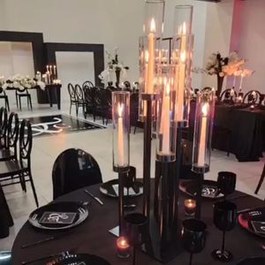 Seulement pour la bougie LED) Mariage Black Center Piece Decoration acrylique Pilier Pilier Grands bougies Piédestals Black Plinths Événement