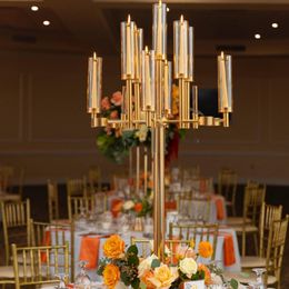 uniquement pour les bougies LED) Fournitures de mariage Table en métal doré Centres de table Lustre Décoration de table Événements Cristal Fleur Affichage Toile de fond Support de table