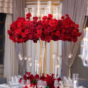 Uniquement pour bougie LED) Fournitures de mariage Table en métal doré centres de table lustre décoration de table événements cristal fleur affichage toile de fond support tablde top décor