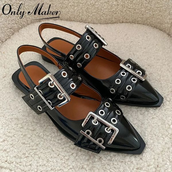 Onlymaker Women Black Toe Hebilla Slingback Hebilla Flats cómodas Mary Jane Plus Size Fashion Shoes 240423