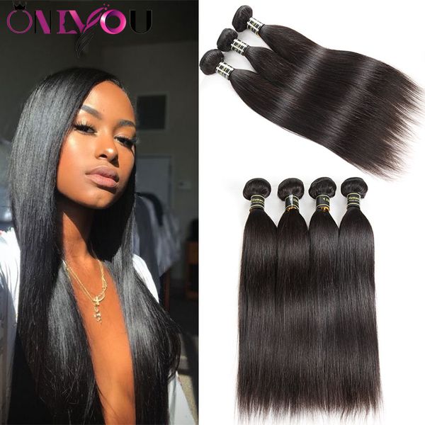 Onlyou Hair Products 10a Grado Cabello virgen Paquetes de cabello humano recto 3/4/5/6 Pecs Sin procesar Recto Remy Cabello humano teje extensiones